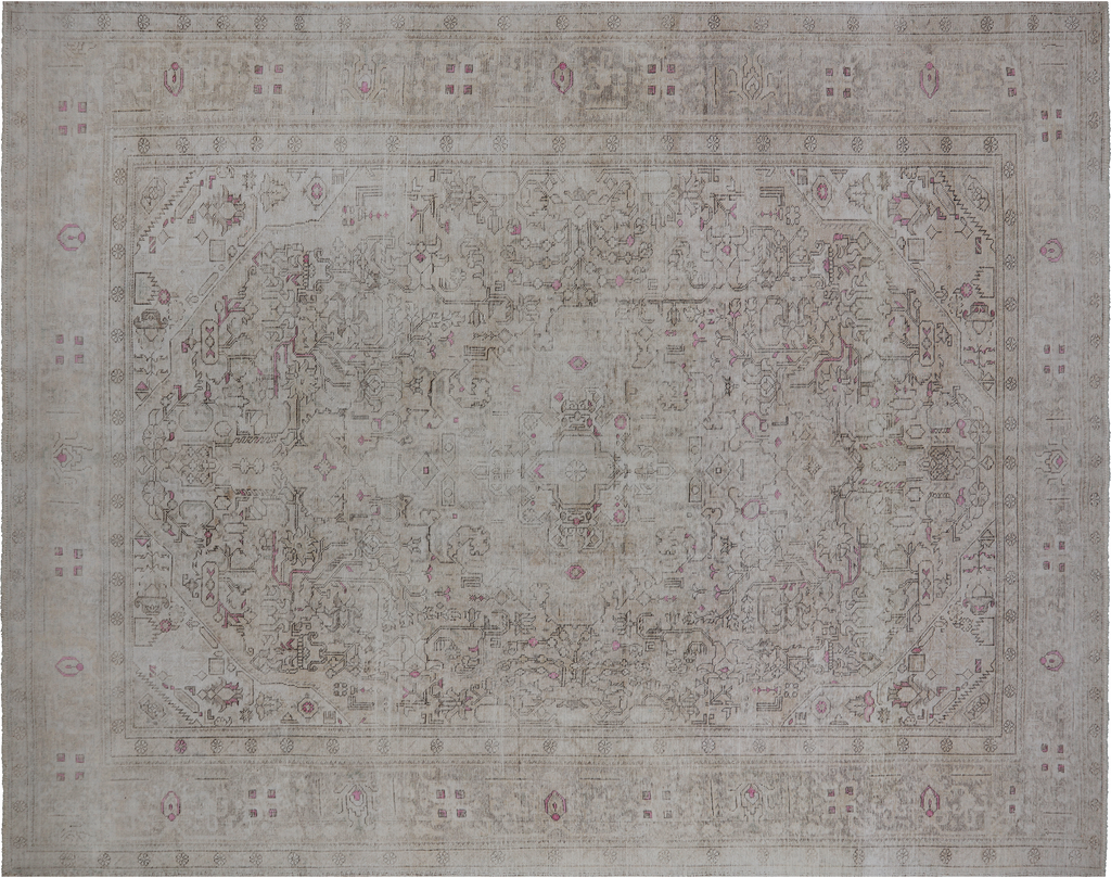SUPER SALE Ivory Persian Vintage White Wash Handmade Rug 9' 6" X 12' 1" - Q4631