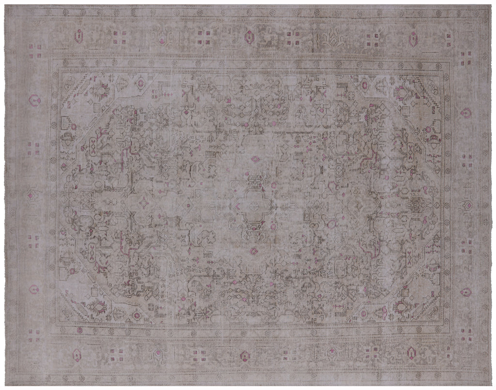 SUPER SALE Ivory Persian Vintage White Wash Handmade Rug 9' 6" X 12' 1" - Q4631