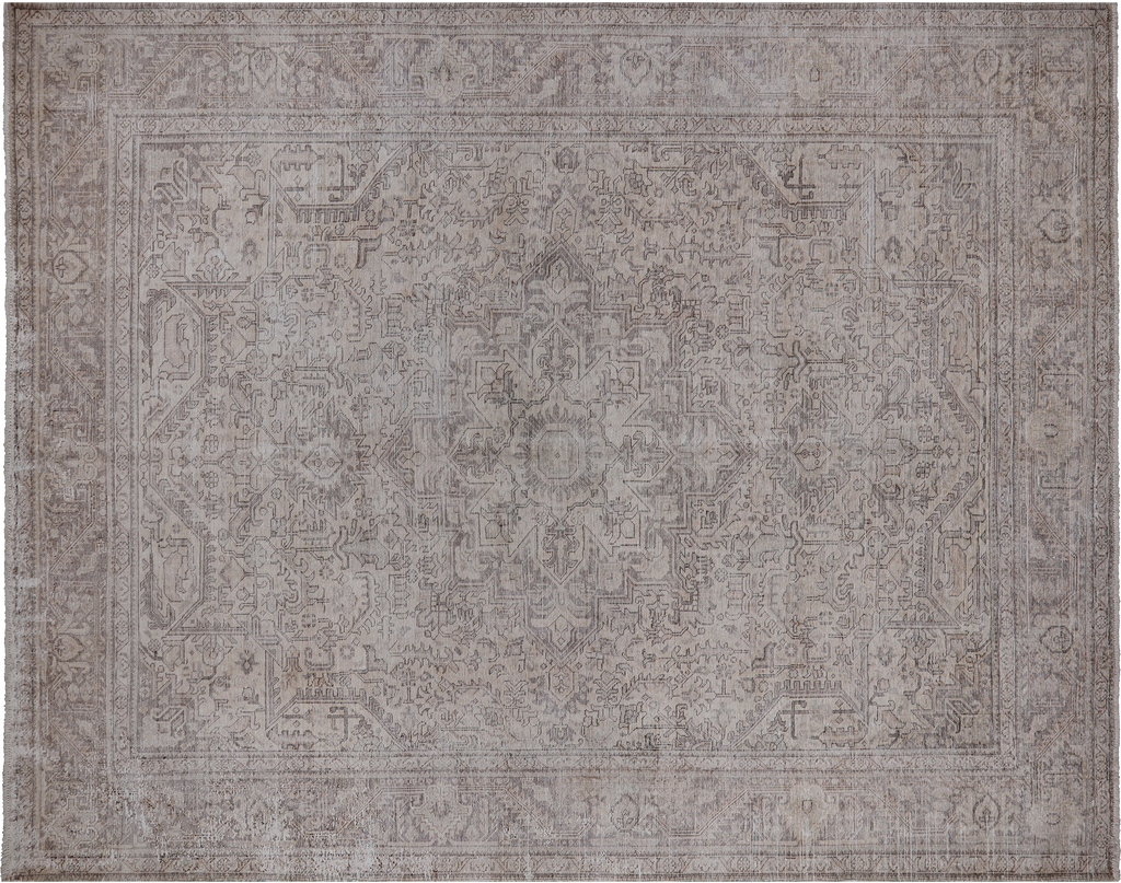 SUPER SALE Ivory 9' 7" X 12' 5" Persian Vintage White Wash Handmade Wool Rug - Q4700