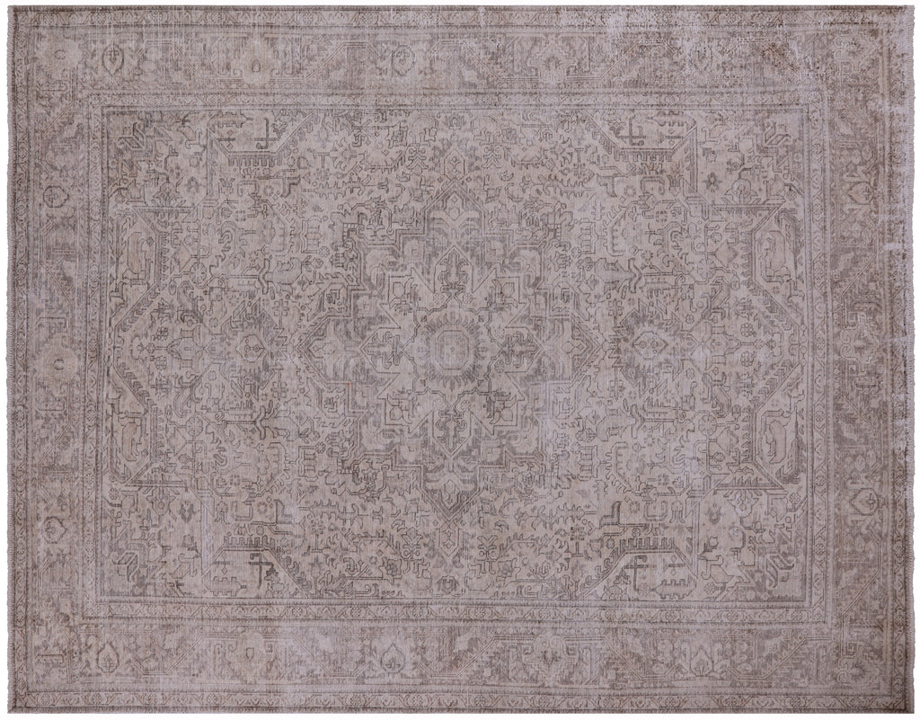 SUPER SALE Ivory 9' 7" X 12' 5" Persian Vintage White Wash Handmade Wool Rug - Q4700