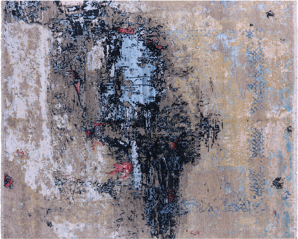 8' 3" X 10' 0" Abstract Hand Knotted Wool & Silk Rug - Q5975