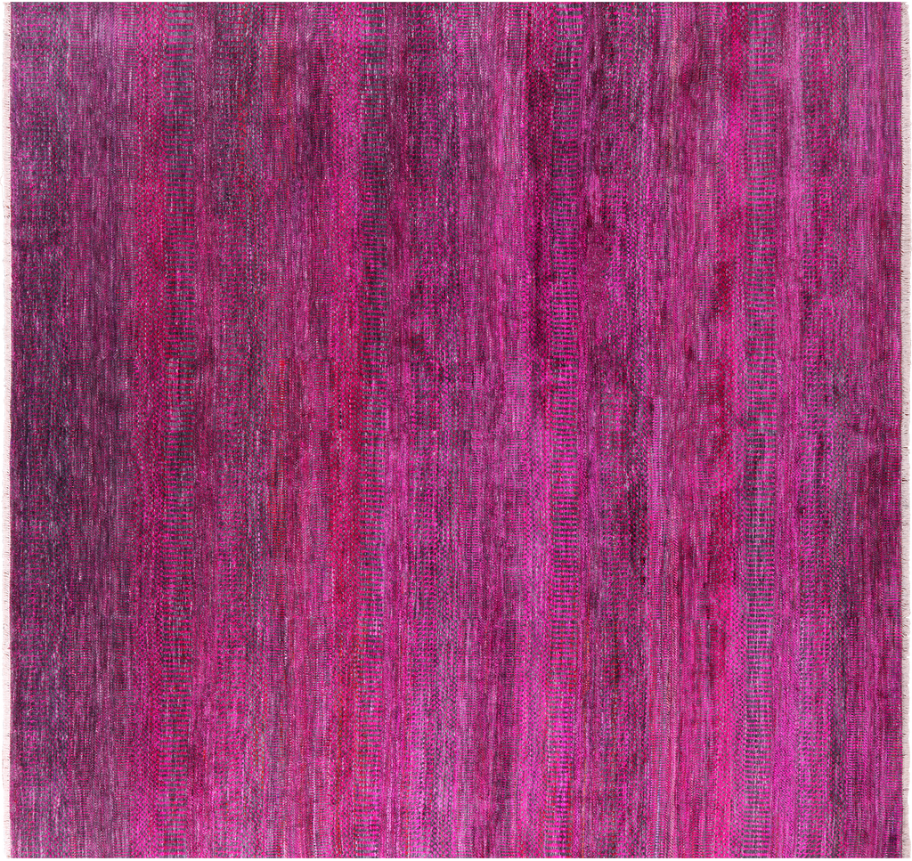 Pink 9' Square Hand-Knotted Super Savannah Gabbeh Wool & Silk Rug - Q6059