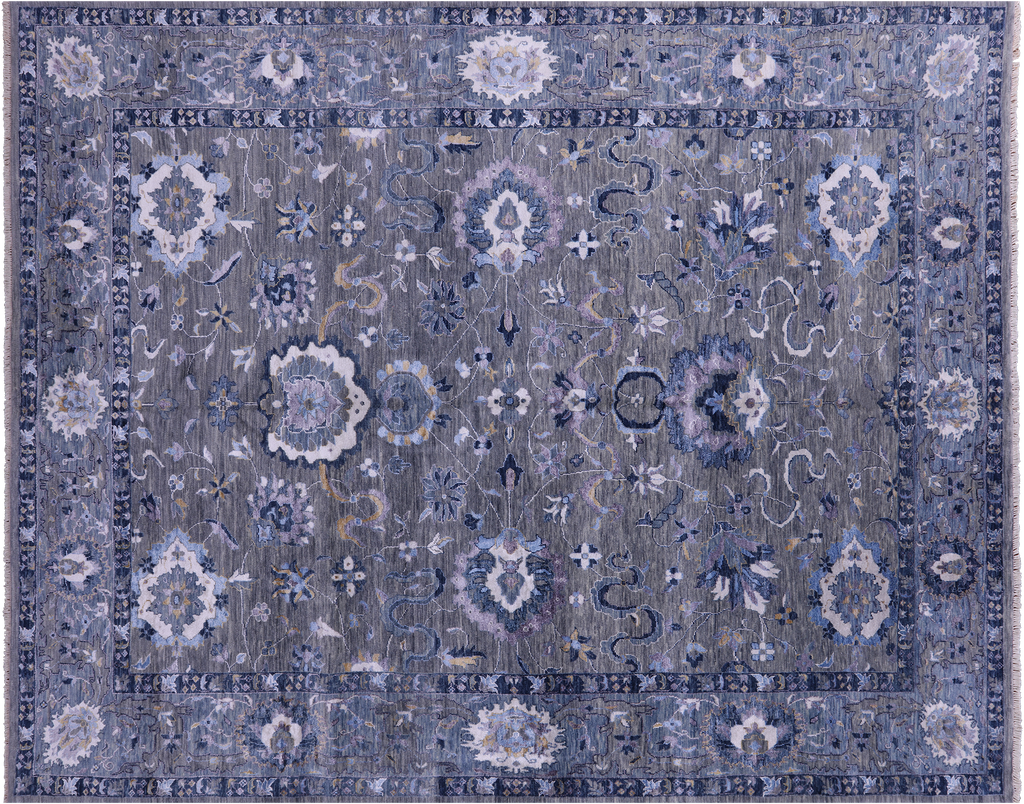 SUPER SALE Grey Wool & Silk Persian Tabriz Hand Knotted Rug 7' 11" X 10' 1" - Q6073