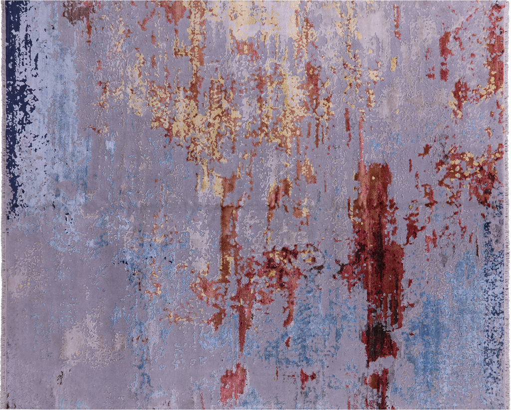 8' 2" X 10' 0" Abstract Wool & Silk Hand Knotted Rug - Q6168