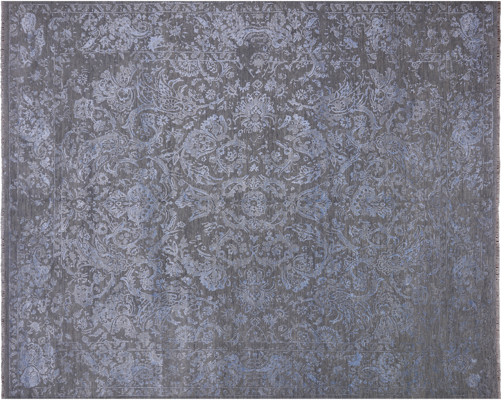 SUPER SALE Grey Hand Knotted Persian Wool & Silk Rug 8' 2" X 10' 3" - Q6209