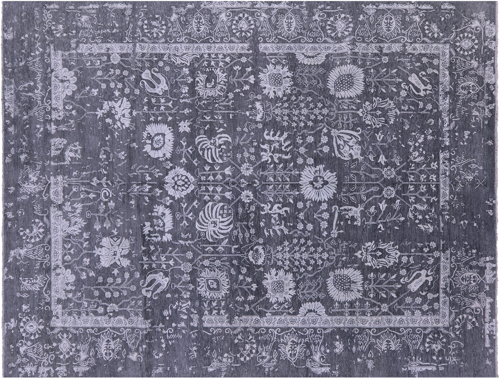 Grey 9' 1" X 11' 10" Wool & Silk Persian Tabriz Handmade Rug - Q6320