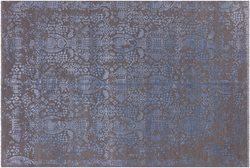 Grey 6' 1" X 9' 1" Hand Knotted Wool & Silk Contemporary Rug - Q6734