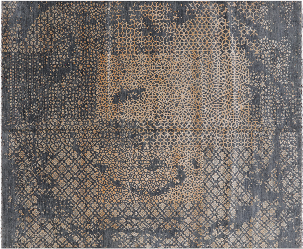 SUPER SALE Grey 8' 2" X 10' 0" Modern Hand-Knotted Wool & Silk Rug - Q7046