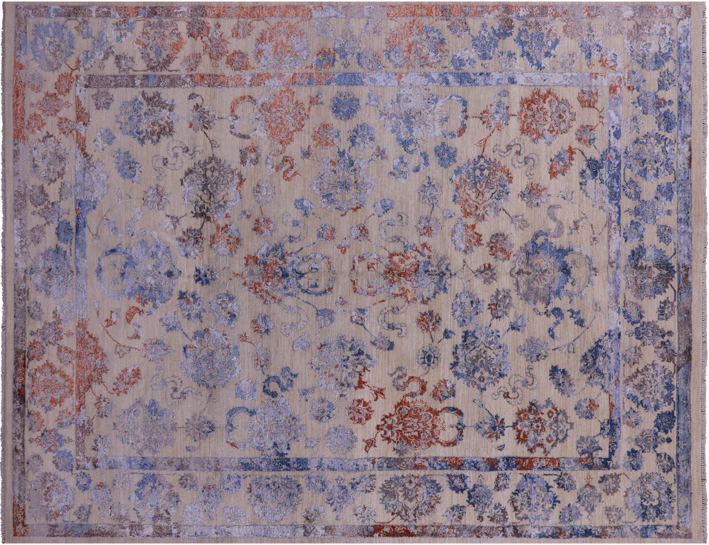 8' 0" X 10' 6" Persian Tabriz Wool & Silk Hand Knotted Rug - Q7098