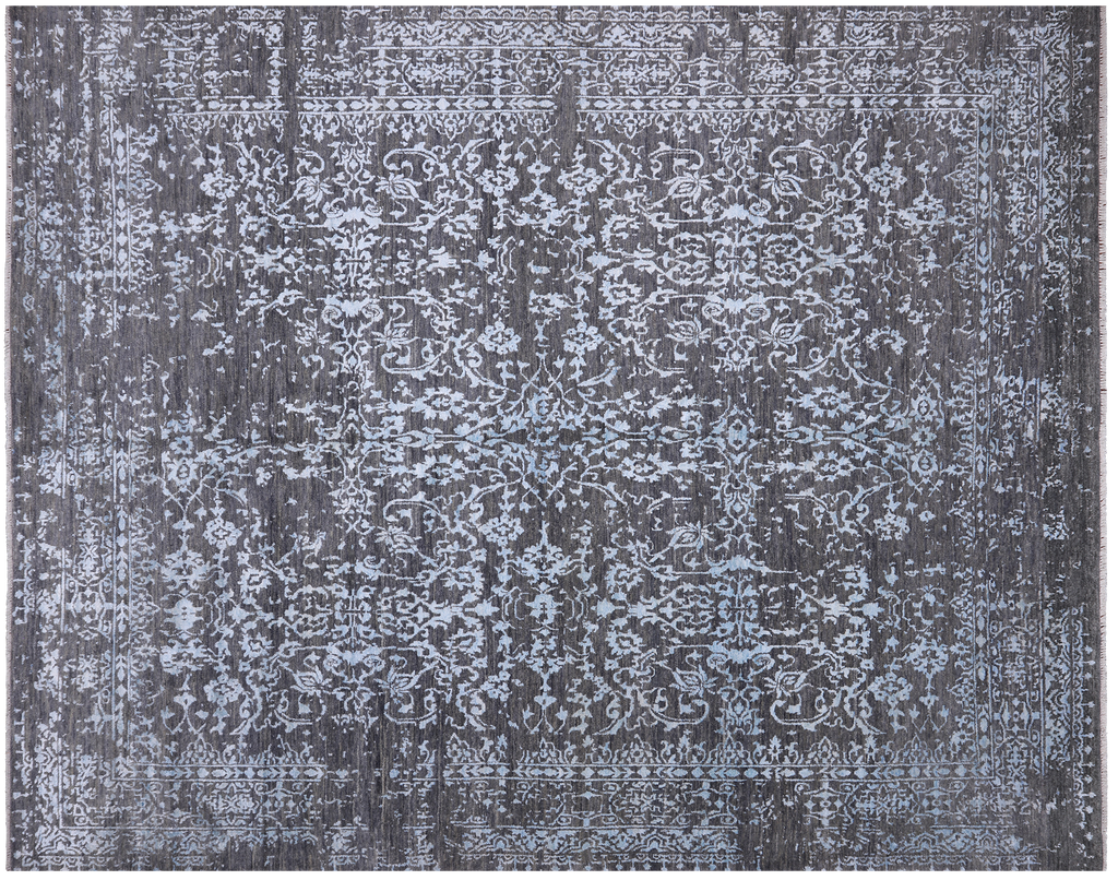 SUPER SALE Grey 8' 0" X 10' 1" Wool & Silk Persian Hand Knotted Rug - Q7105