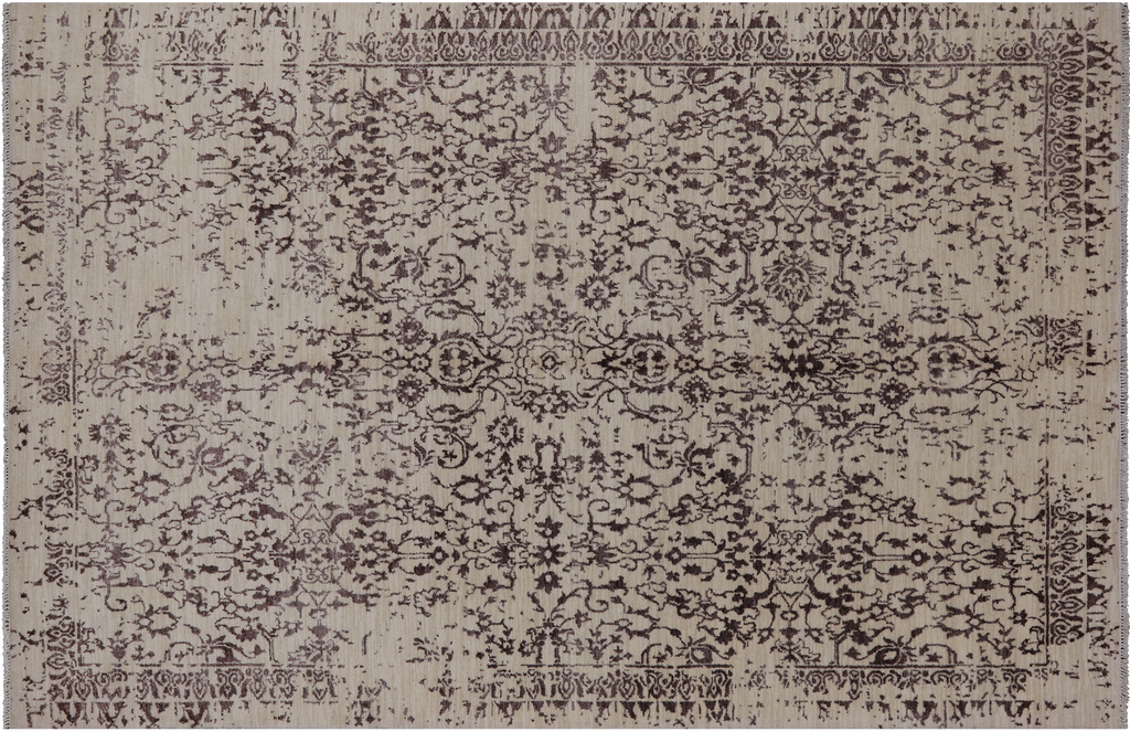 SUPER SALE Ivory 6' 1" X 9' 3" Wool & Silk Persian Handmade Rug - Q7109