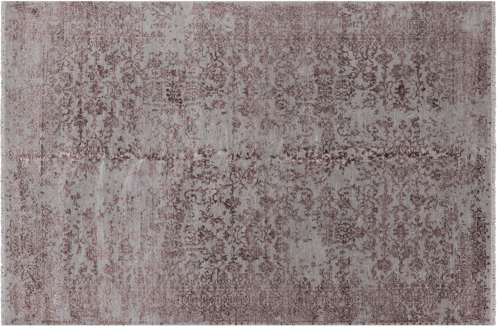 SUPER SALE Grey Hand Knotted Persian Wool & Silk Rug 6' 0" X 9' 2" - Q7111