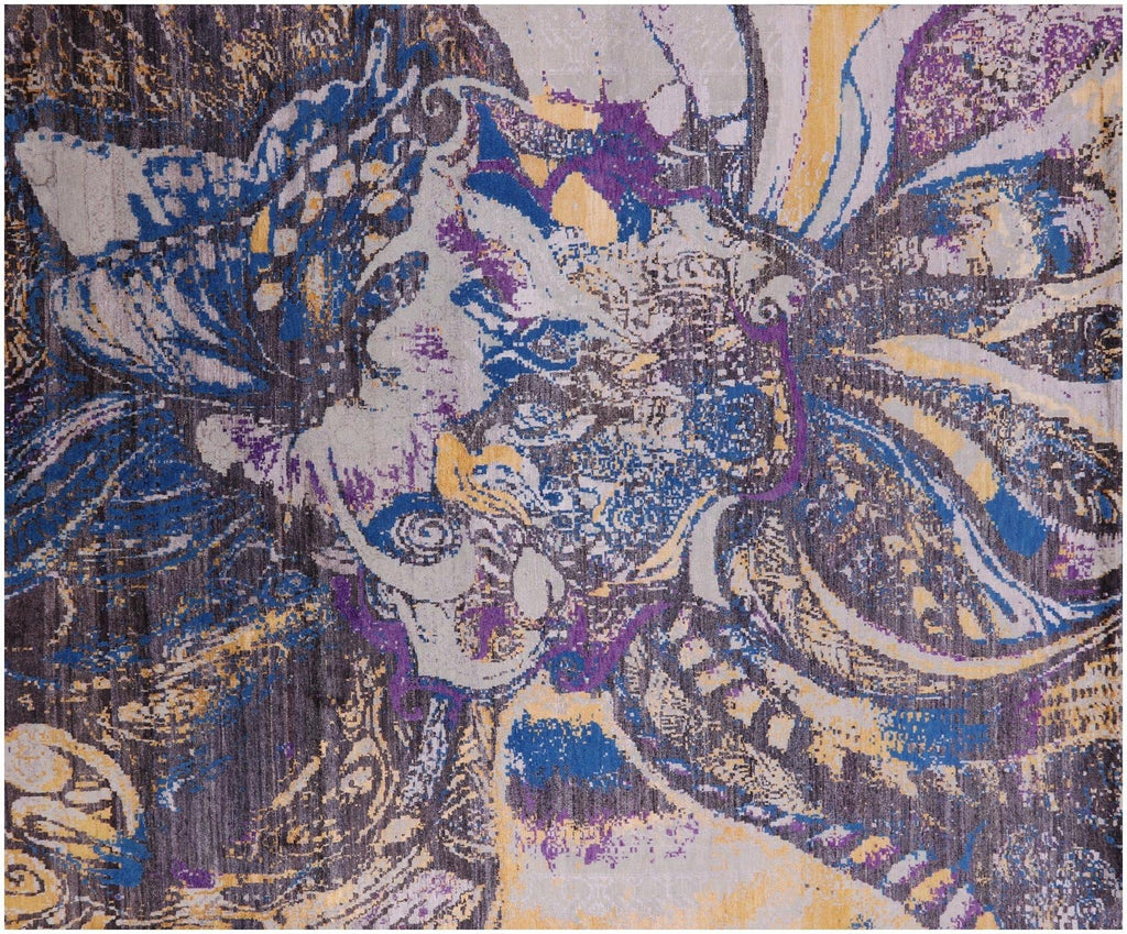 Butterfly Design Modern Hand-Knotted Wool & Silk Rug - Manhattan Rugs