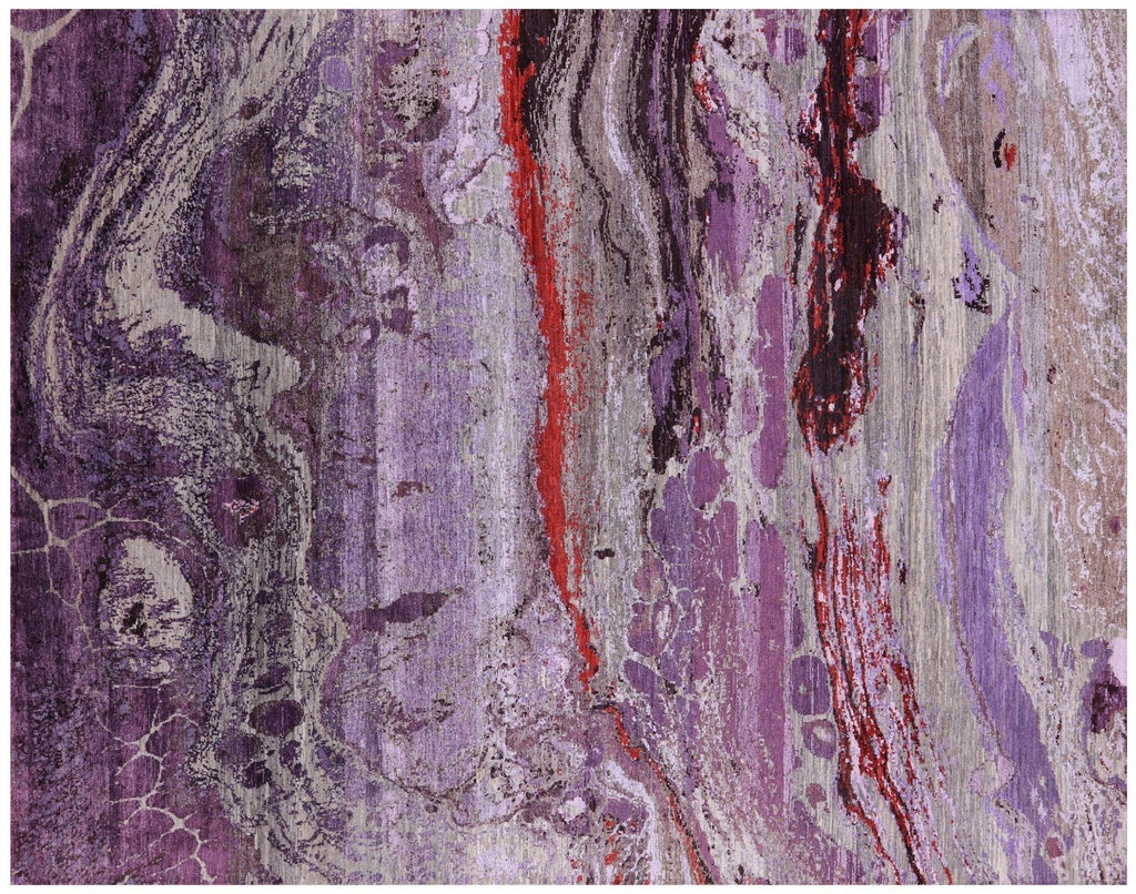 Wool & Silk Moon & Waves Design Modern Handmade Rug - Manhattan Rugs