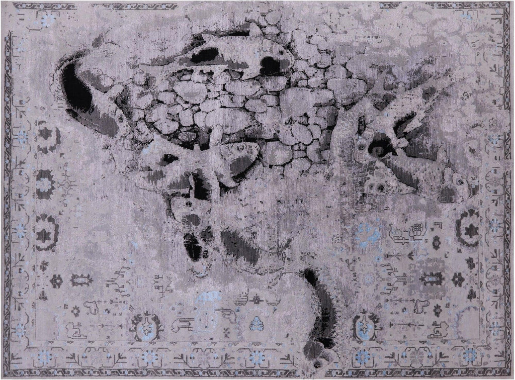 Modern Fish Design Wool & Silk Hand-Knotted Rug - Manhattan Rugs