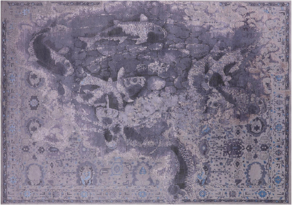 Fish Design Wool & Silk Modern Hand Knotted Rug - Manhattan Rugs