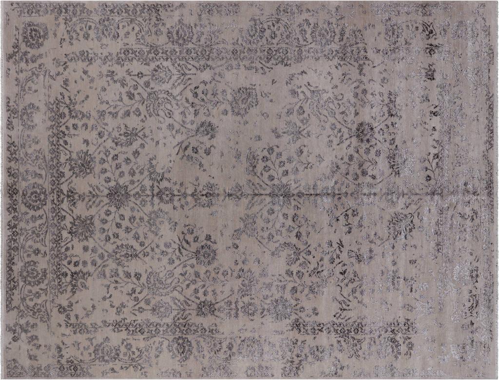 SUPER SALE Grey 9' 1" X 11' 10" Hand-Knotted Persian Tabriz Wool & Silk Rug - Q8442