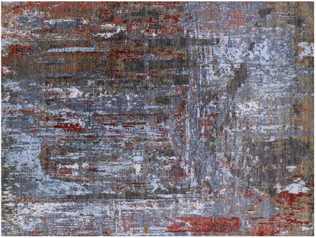 Wool & Silk Modern Bridge Design Hand Knotted Rug - Manhattan Rugs