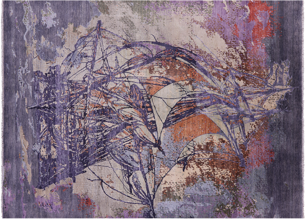 SUPER SALE 9' 0" X 12' 0" Sailing Ship Hand Knotted Wool & Silk Rug - Q8648