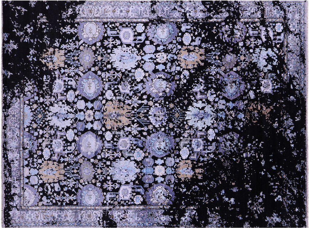 SUPER SALE Black 8' 11" X 12' 2" Modern Handmade Wool & Silk Rug - Q8714