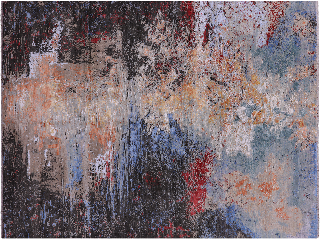 9' 1" X 12' 1" Wool & Silk Abstract Hand-Knotted Rug - Q8868