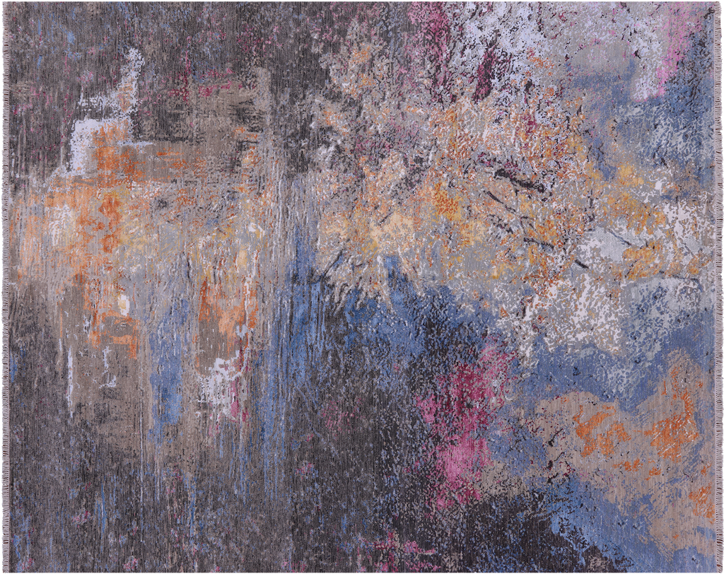 SUPER SALE Abstract Hand Knotted Wool & Silk Rug 8' 2" X 10' 2" - Q8874