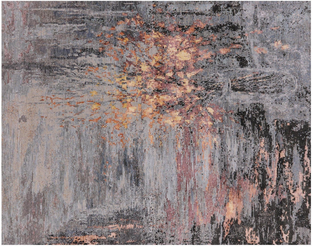 Wool & Silk Modern Branches in a Vase Design Hand Knotted Rug - Manhattan Rugs