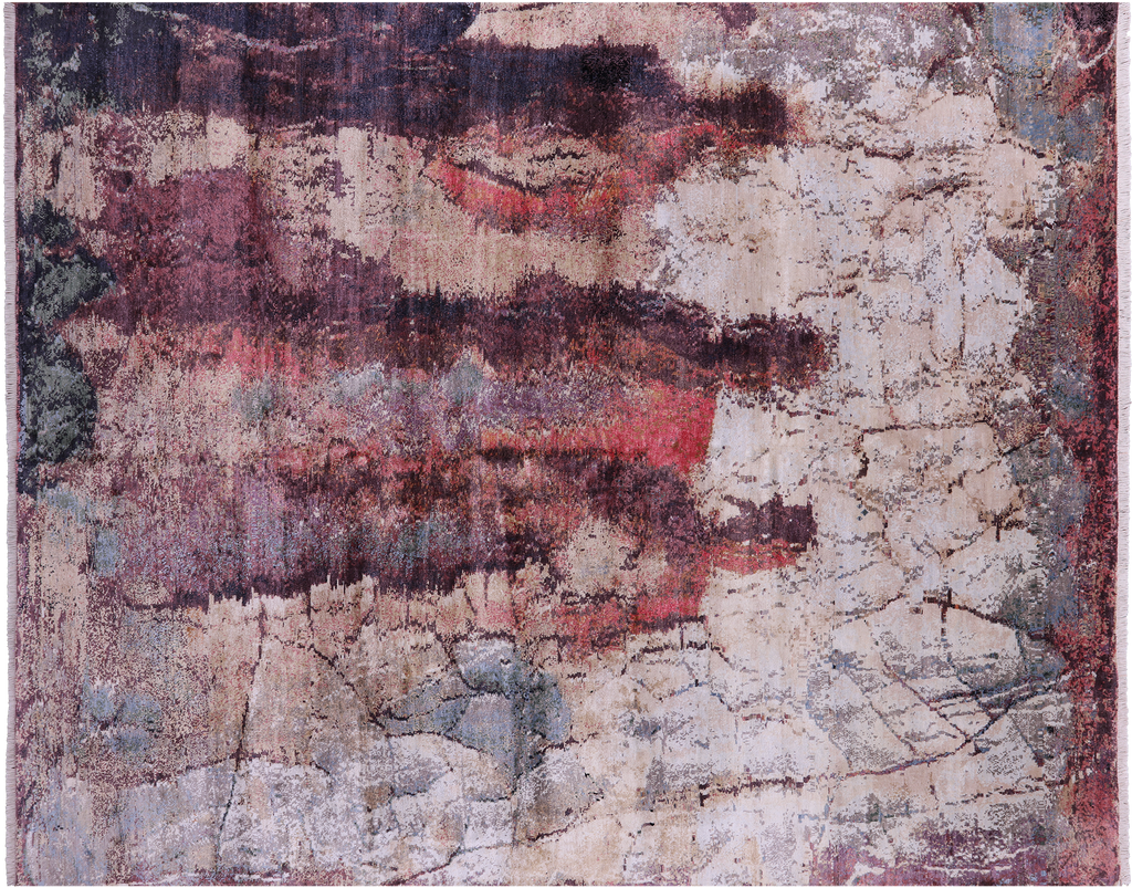 7' 10" X 9' 10" Wool & Silk Abstract Handmade Rug - Q9051