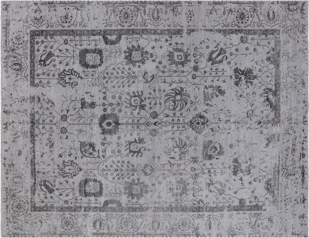 Grey Persian Tabriz Wool & Silk Handmade Rug 9' 0" X 11' 11" - Q9109