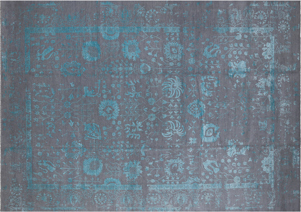 SUPER SALE Grey 10' 1" X 14' 4" Wool & Silk Persian Tabriz Handmade Rug - Q9119