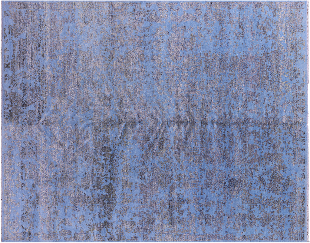 SUPER SALE Blue Wool & Silk Modern Handmade Rug 7' 10" X 10' 1" - Q9138