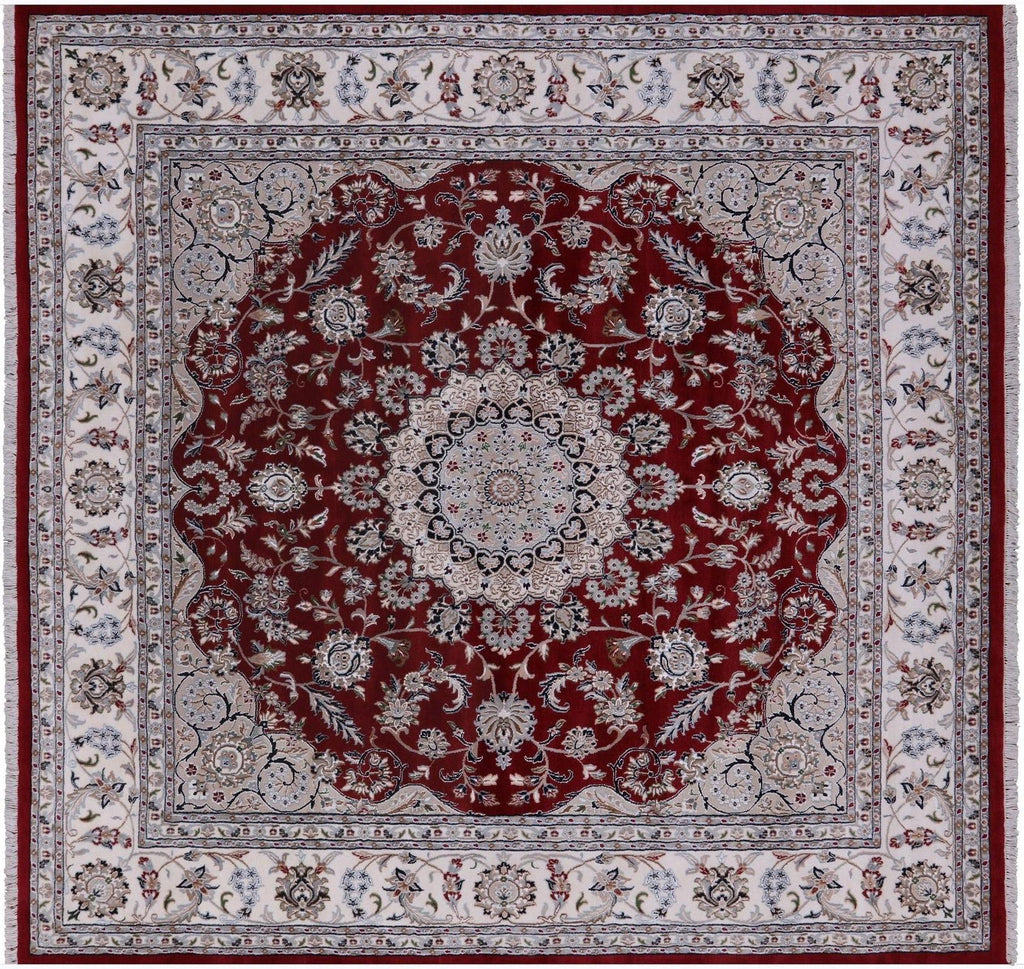 Square Persian Nain Wool & Silk Hand-Knotted Rug - Manhattan Rugs