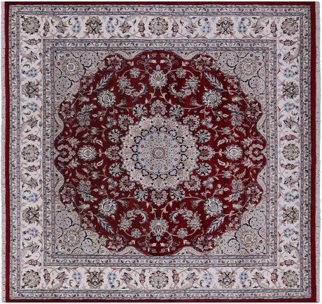 Square Persian Nain Wool & Silk Hand-Knotted Rug - Manhattan Rugs