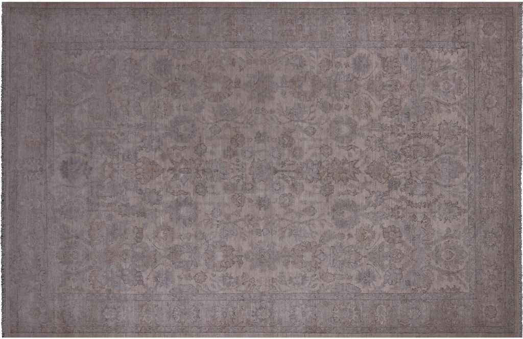 Ivory Turkish Oushak Washed Out Hand-Knotted Wool Rug 6' 0" X 9' 2" - Q9529