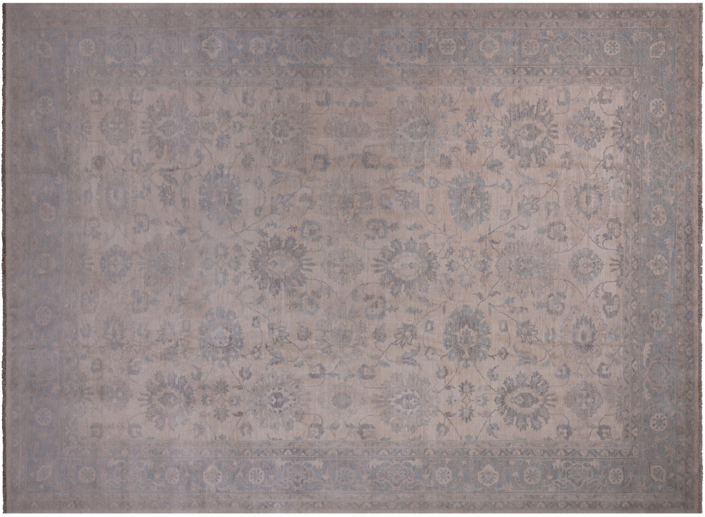 Ivory 9' 10" X 13' 7" Washed Out Turkish Oushak Handmade Rug - Q9534