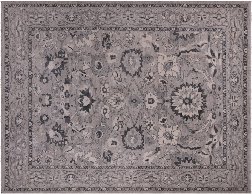 SUPER SALE Grey Handmade Turkish Oushak Wool Rug 9' 4" X 11' 11" - Q9535