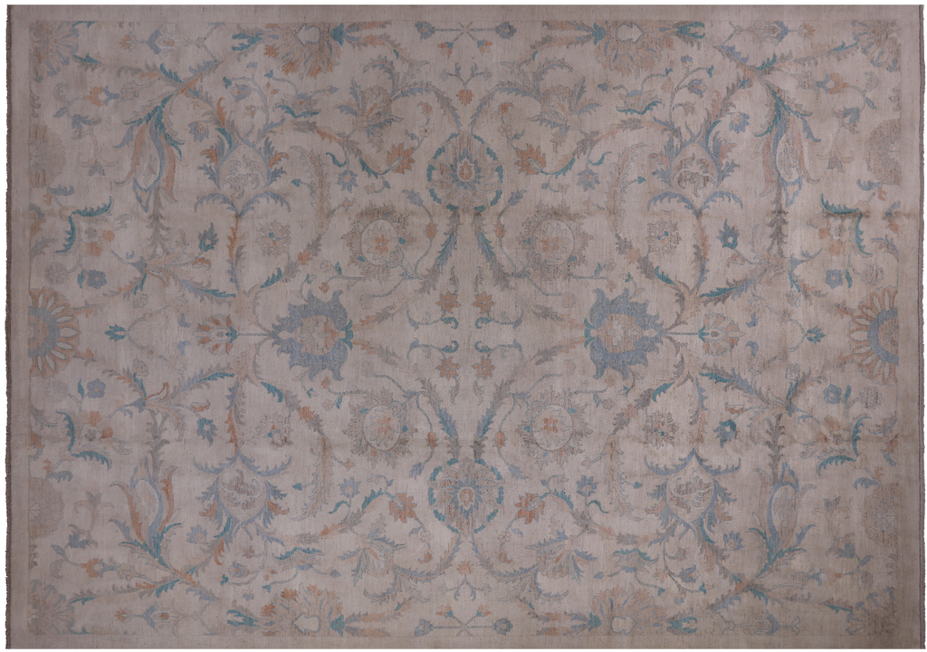 Ivory Hand-Knotted Turkish Oushak Wool Rug 9' 11" X 13' 11" - Q9540