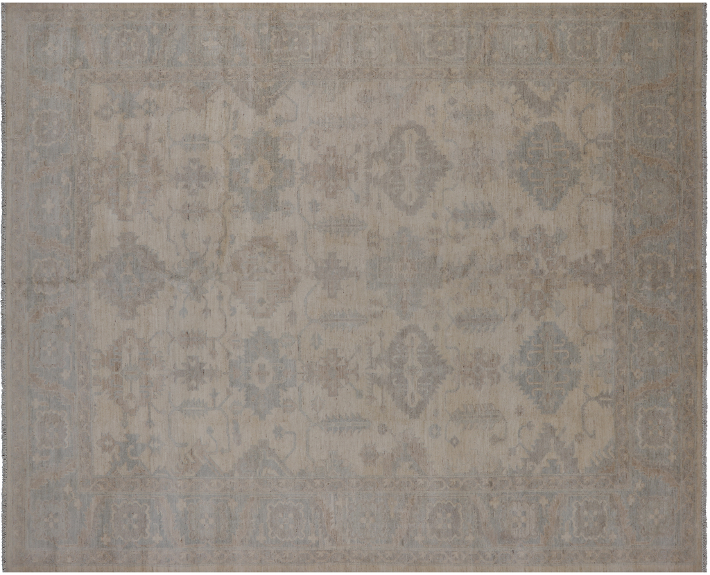 Ivory 7' 11" X 9' 11" Turkish Oushak Washed Out Hand-Knotted Wool Rug - Q9601