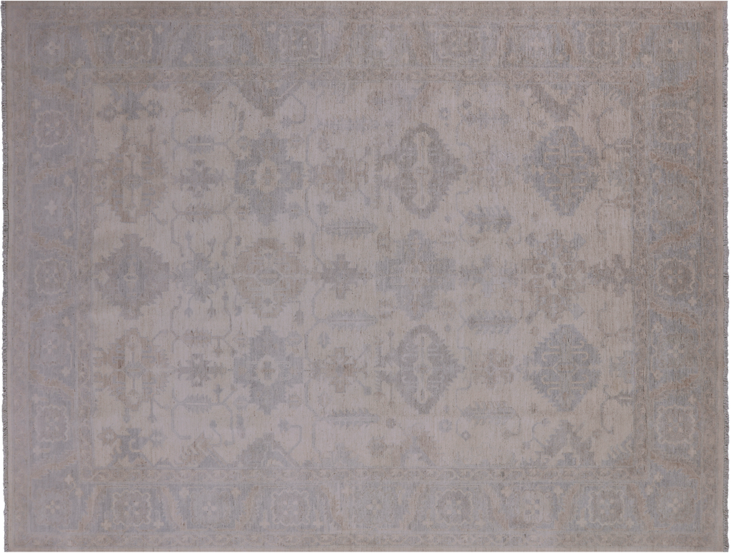 Ivory 7' 11" X 9' 11" Turkish Oushak Washed Out Hand-Knotted Wool Rug - Q9601
