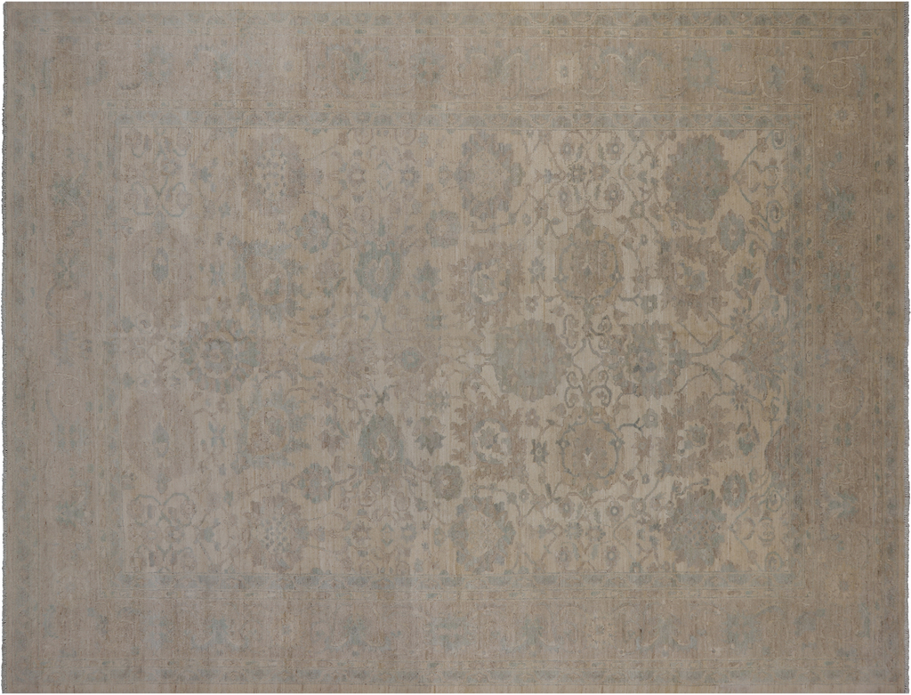 Ivory 8' 9" X 11' 8" Washed Out Turkish Oushak Hand Knotted Wool Rug - Q9602