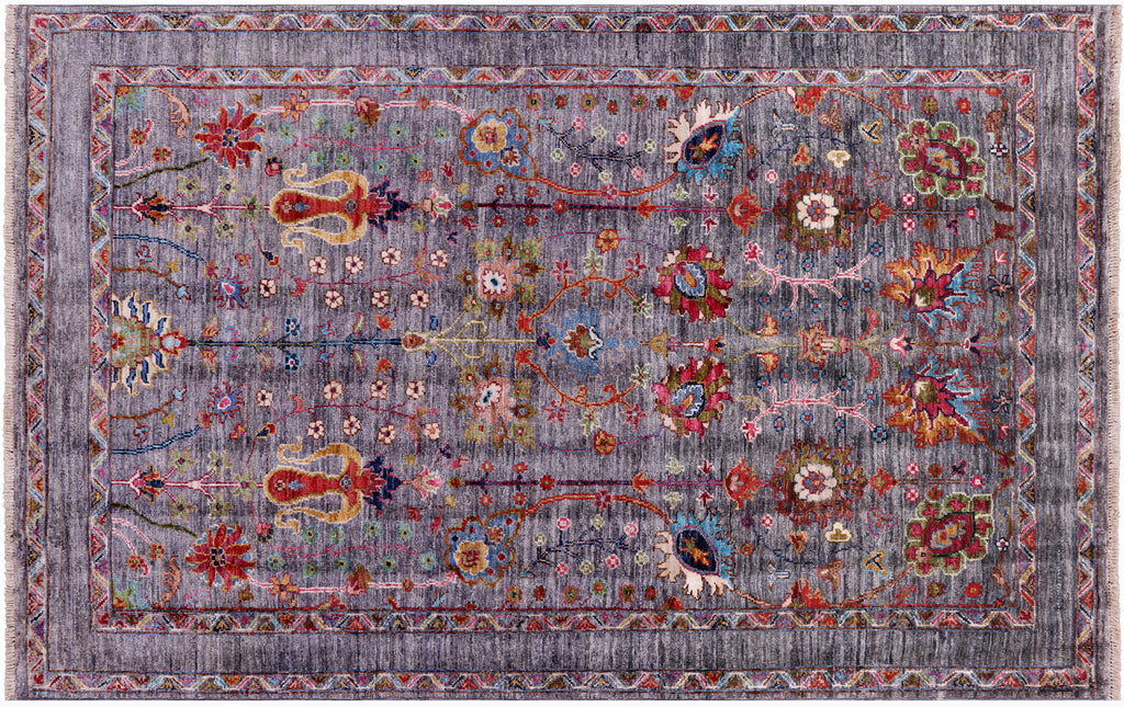 Grey 4' 2" X 6' 0" Persian Tabriz Handmade Wool Rug - Q9814