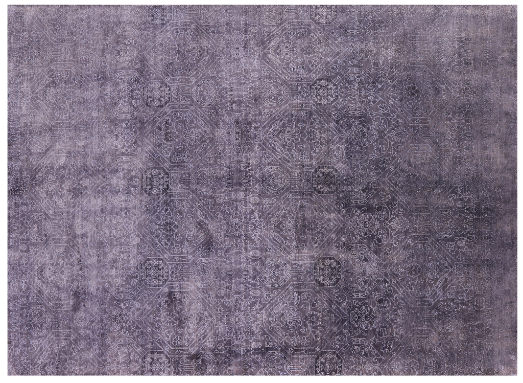 Grey Wool & Silk Overdyed Full Pile Handmade Rug - Manhattan Rugs
