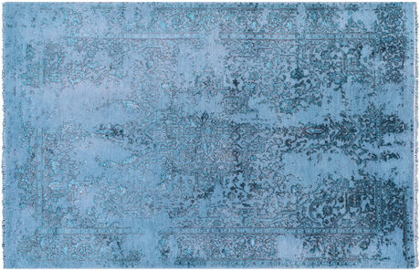 Blue Full Pile Overdyed Hand-Knotted Wool & Silk Rug - Manhattan Rugs