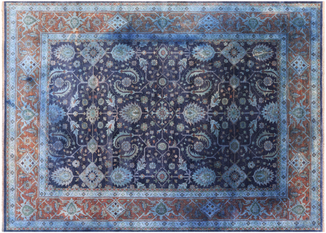Blue Heriz Overdyed Full Pile Handmade Wool Rug - Manhattan Rugs