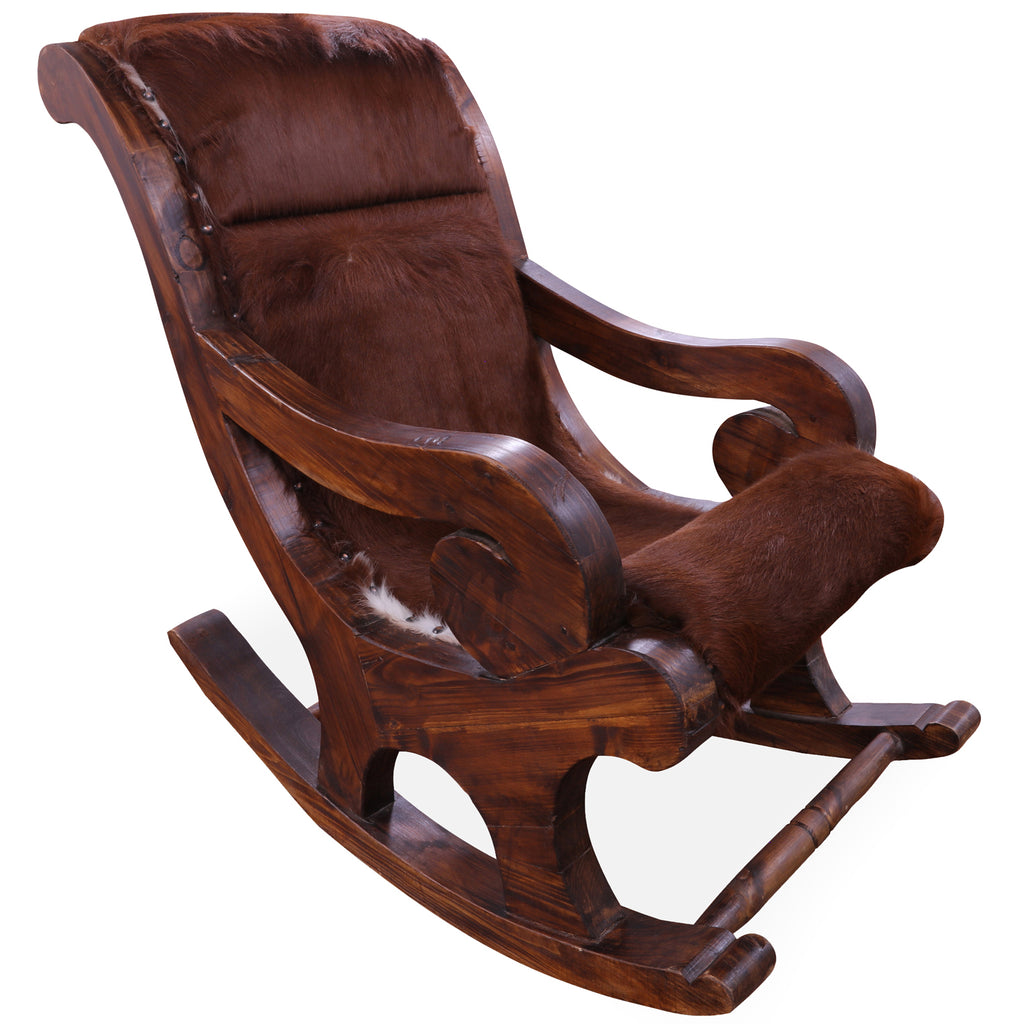Hair-On Cowhide Wooden Handcrafted Rocking Chair - RC228-FC