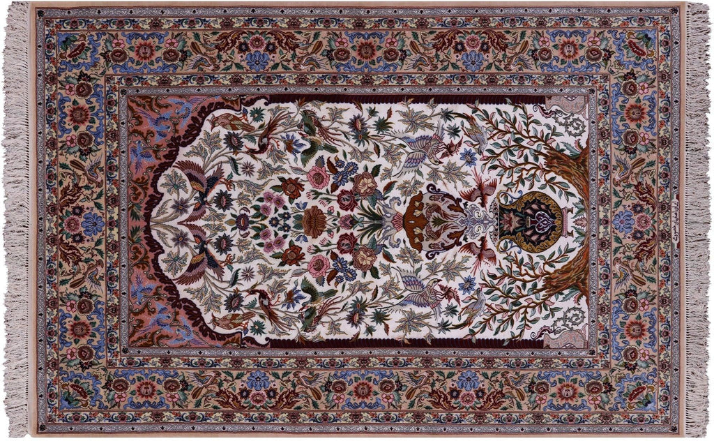 Signed Persian Isfahan  Hand Knotted Wool & Silk Area Rug - Manhattan Rugs