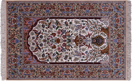 Signed Persian Isfahan  Hand Knotted Wool & Silk Area Rug - Manhattan Rugs