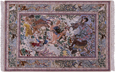 Persian Signed Isfahan Pictorial Wool & Silk Area Rug - Manhattan Rugs