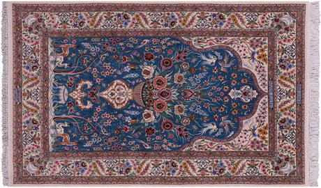 Hand Knotted Wool & Silk Persian Signed Isfahan Area Rug - Manhattan Rugs