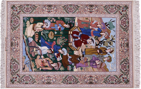 Signed Persian Isfahan Pictorial Scene Hand Knotted Wool & Silk Rug - Manhattan Rugs